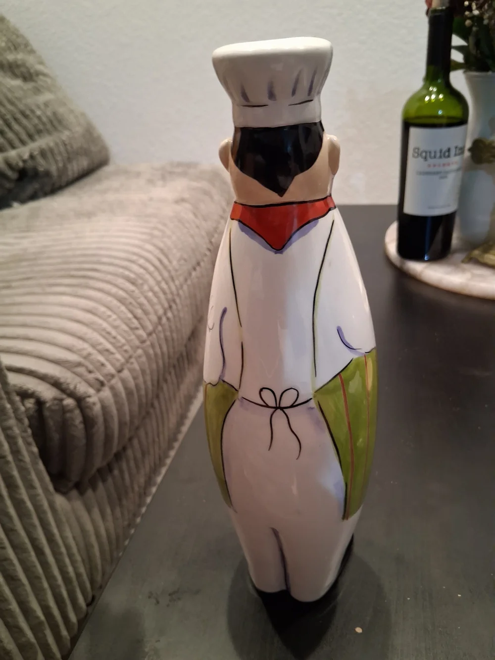 Chef Figurine Ceramic Olive Oil Botle Clay Art Hand Painted